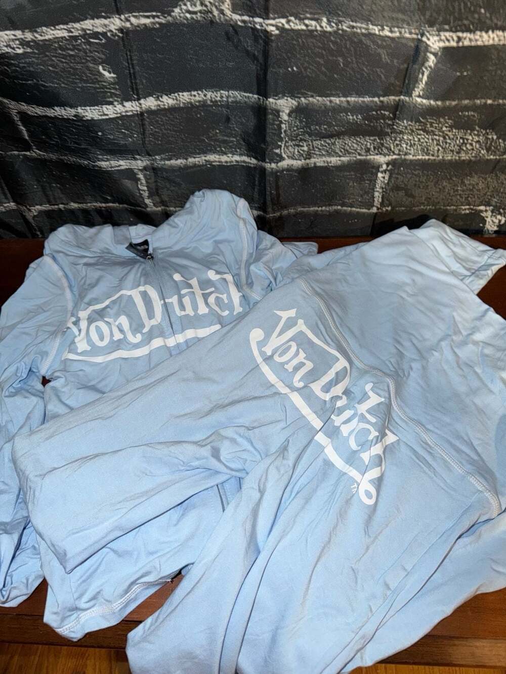 Von Dutch Sky Blue Zip-Up Hoodie and Leggings Set